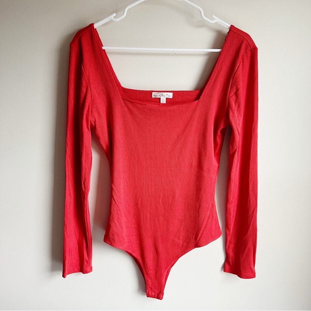 Nine Britton Stitch Fix Pink Ribbed Square Neck Long Sleeve Bodysuit